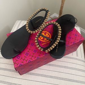 Tory Burch Sandals, capri beaded ankle sandal, black, 9.5